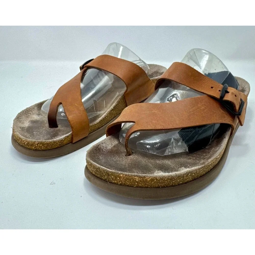Mephisto Helen Plus Sandals Womens Size 9 EU 39 Camel Leather Wide Toe Loop Cork